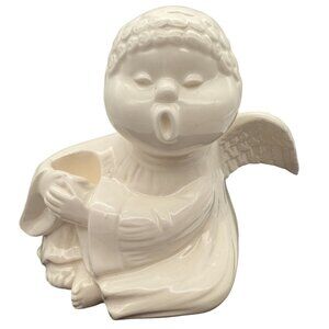 Vtg Fitz & Floyd Ceramic Singing Angel Figurine Taper Candle Holder Japan White